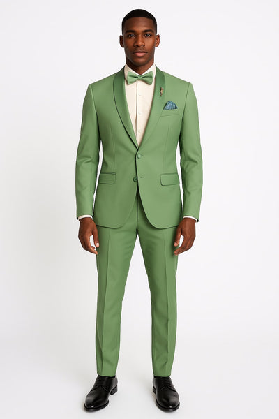 Light Green Tuxedo Suit for Men – Satin Lapel Wedding and Prom Suit in Color Sage Green Tuxedo 1   - from alligatorwarehouse.com