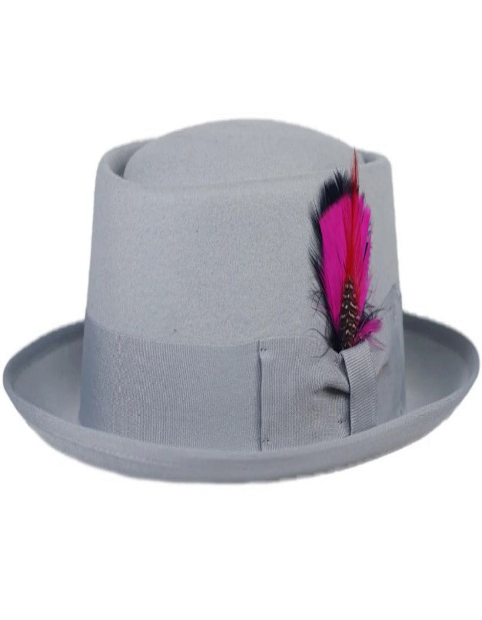 Light Grey Dress Hat 1920s Fedora Style - Men's Classic Wool Porkpie Dress Hat in Light Grey