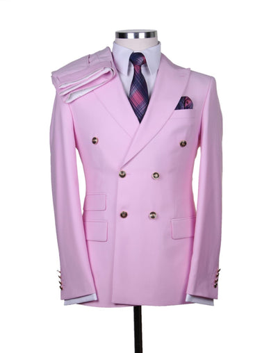 Mens Light Pink Double-Breasted Suit with Gold Buttons – 2-Piece Slim Fit Set 3   - from alligatorwarehouse.com