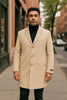 Mens Beige Wool Overcoat with Classic Notch Lapel and Single-Breasted Closure - Light Tan Sand Color 3   - from alligatorwarehouse.com