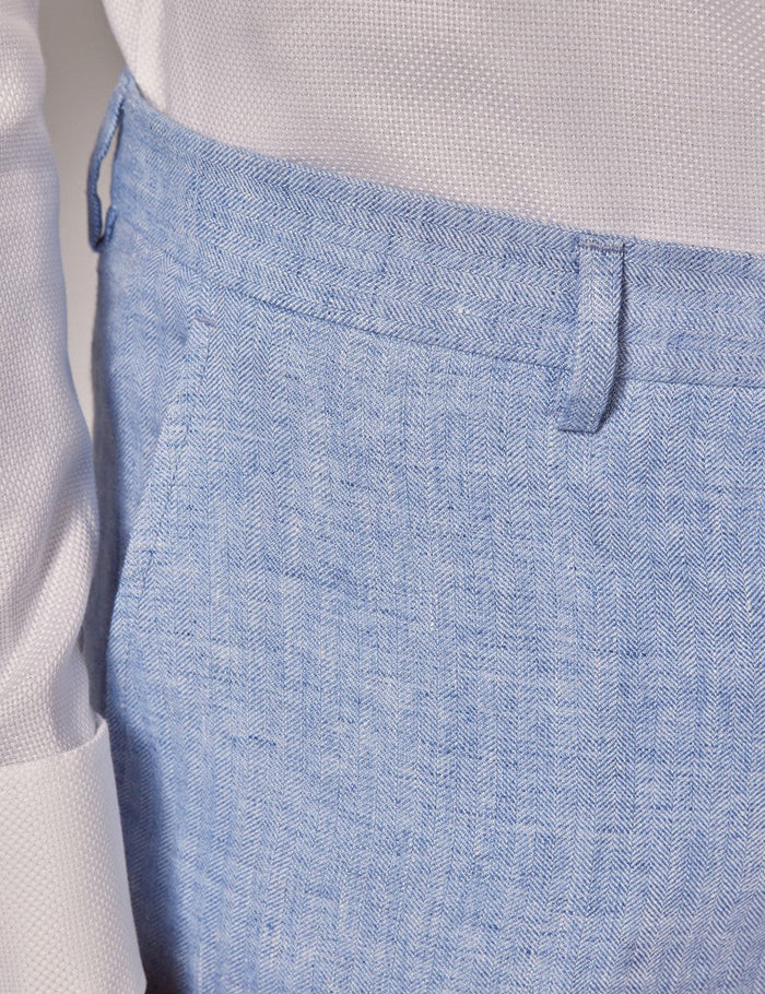 Mens Linen Suit For Beach Wedding - Summer  Suit in Light Blue Herringbone