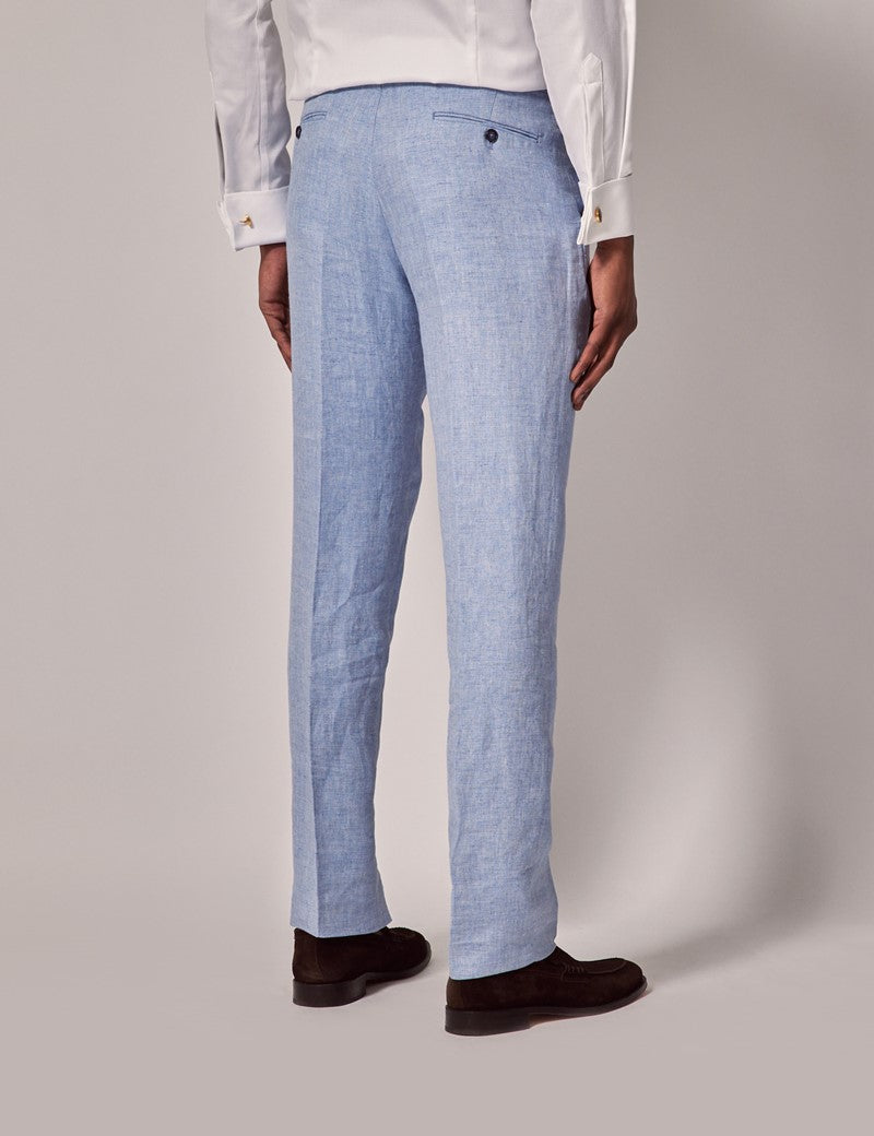 Mens Linen Suit For Beach Wedding - Summer  Suit in Light Blue Herringbone