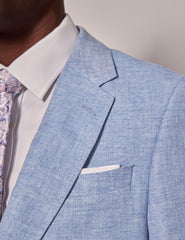 Mens Linen Suit For Beach Wedding - Summer  Suit in Light Blue Herringbone