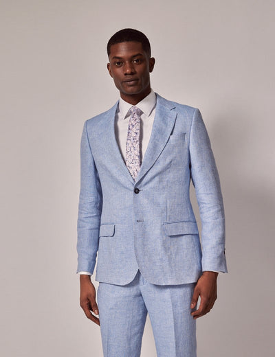 Mens Linen Suit For Beach Wedding - Summer  Suit in Light Blue Herringbone 1 YC-8212  - from alligatorwarehouse.com