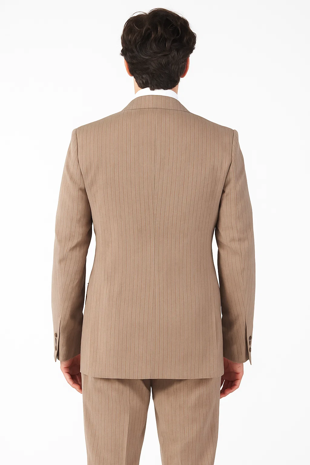 Suits With Baggy Pleated Pants - Wide Leg Pants 100% Wool - Classic Fit in Light Brown with Brown Pinstripe Color by Rossiman 6   - from alligatorwarehouse.com