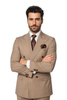 Suits With Baggy Pleated Pants - Wide Leg Pants 100% Wool - Classic Fit in Light Brown with Brown Pinstripe Color by Rossiman 5   - from alligatorwarehouse.com