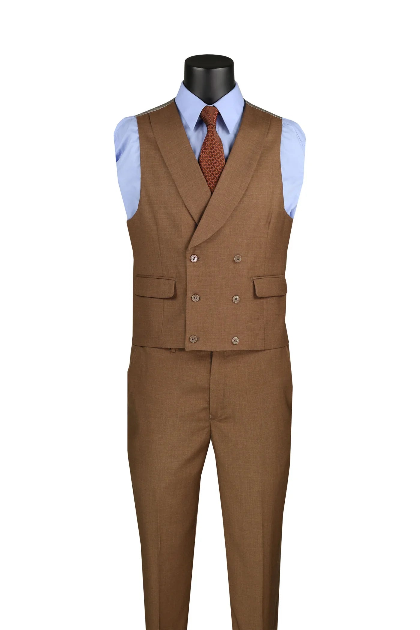 Light Brown Modern Fit 3-Piece Suit with Lapel Vest & Adjustable Pants 2 SO1MV2K-2_LightBrown_38S  - from alligatorwarehouse.com
