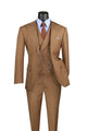 Light Brown Modern Fit 3-Piece Suit with Lapel Vest & Adjustable Pants