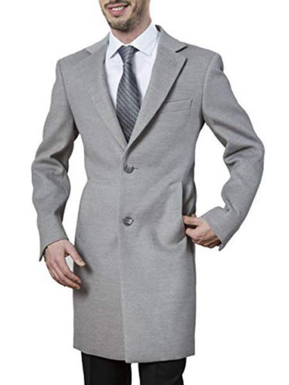 Mens Polyester ~ Viscose ~ Spandex Light Grey Modern Fit Long men's Dress Topcoat - Winter coat