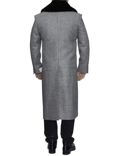 Light Grey Removable Fur Collar Ankle length Wool Dress Top Coat/Overcoat - Mens Overcoat 3   - from alligatorwarehouse.com
