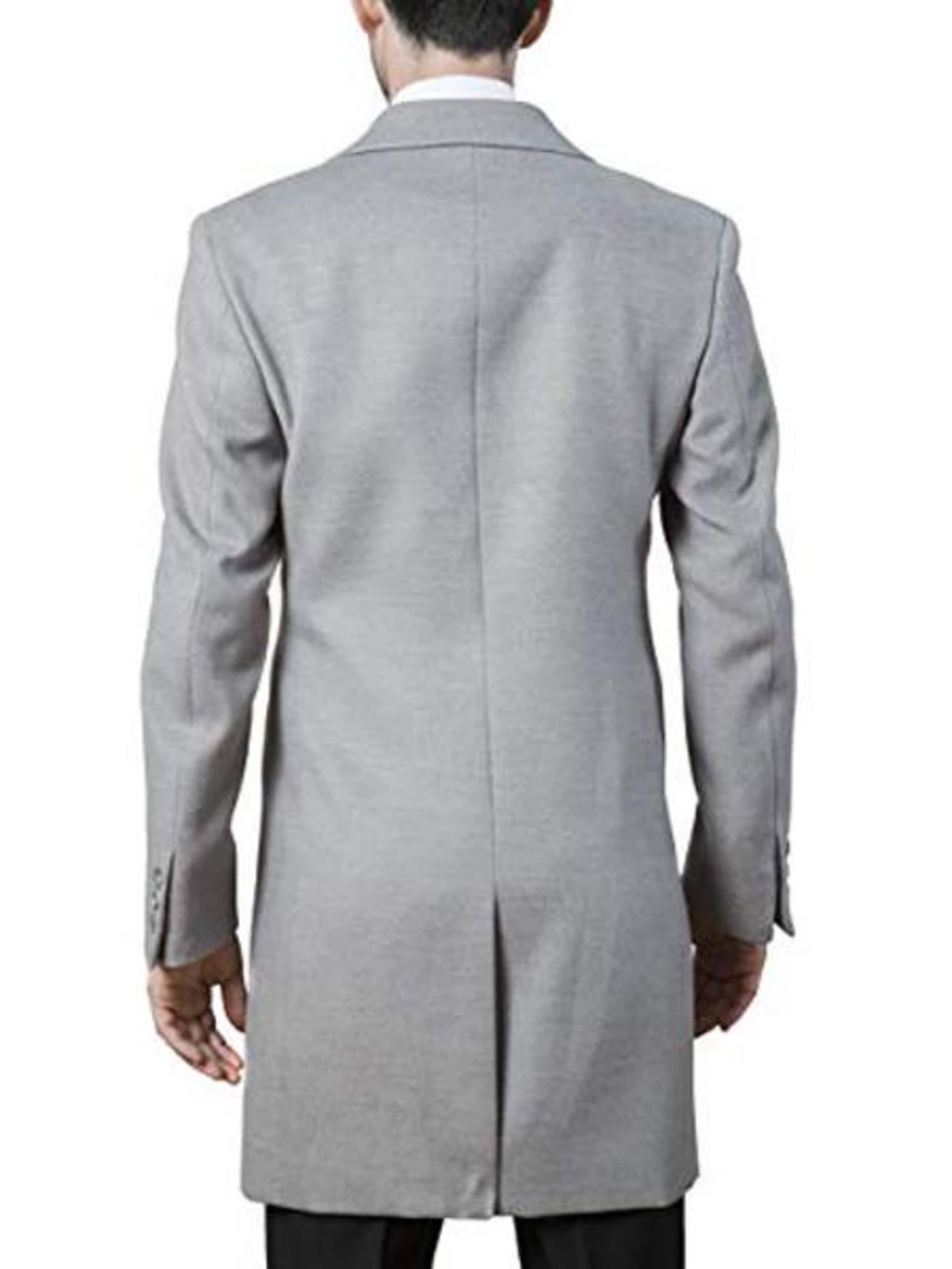 Mens Polyester ~ Viscose ~ Spandex Light Grey Modern Fit Long men's Dress Topcoat - Winter coat