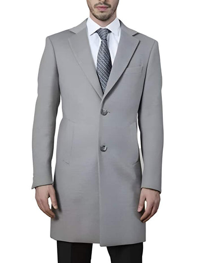 Mens Polyester ~ Viscose ~ Spandex Light Grey Modern Fit Long men's Dress Topcoat - Winter coat 3   - from alligatorwarehouse.com
