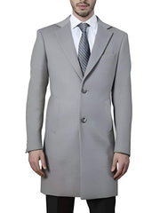 Mens Polyester ~ Viscose ~ Spandex Light Grey Modern Fit Long men's Dress Topcoat - Winter coat