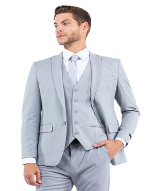 Light Grey Suit - Silver Gray Suit For Wedding - Men's One Button Vested Slim Fit Business & Light Grey Wedding Suit
