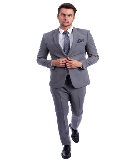 Light Grey Suit - Silver Gray Suit For Wedding - Men's Two Button Hybrid Fit Basic Business Light Grey Suit 1   - from alligatorwarehouse.com