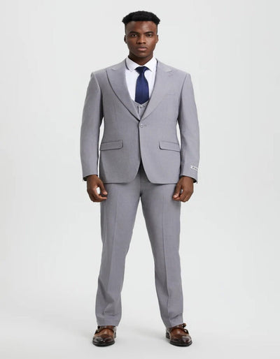 Light Grey Suit - Silver Gray Suit For Wedding - Men's Vested One Button Peak Lapel Stacy Adams Light Grey Designer Suit 1   - from alligatorwarehouse.com