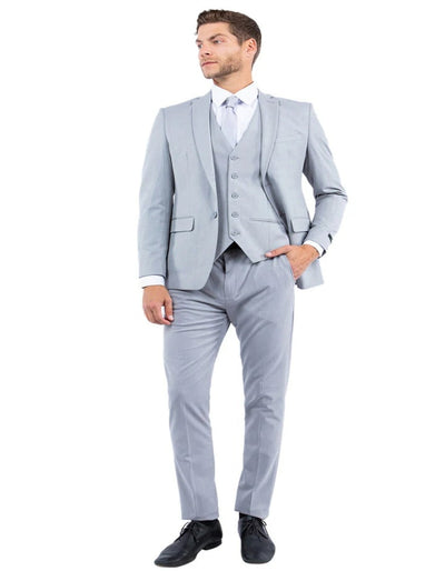 Light Grey Suit - Silver Gray Suit For Wedding - Men's One Button Vested Slim Fit Business & Light Grey Wedding Suit 1   - from alligatorwarehouse.com