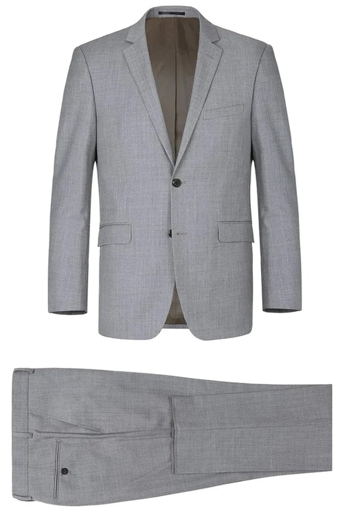 Light Grey Suit - Silver Gray Suit For Wedding - Mens Basic Two Button Slim Fit Light Grey Optional Vest Wool Suit