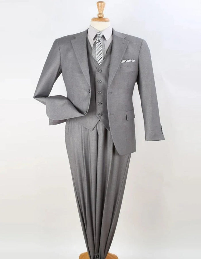 Pleated Suit - Mens Suits With Pleated Pant -  Regular Fit Suit - Vested Light Grey Suit