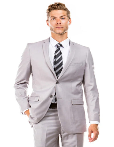 Light Grey Suit - Silver Gray Suit For Wedding - Men's Basic 2 Button Slim Fit Light Grey Wedding Suit 1   - from alligatorwarehouse.com
