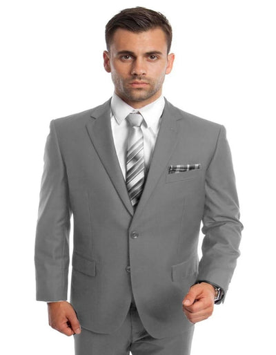 Light Grey Suit - Silver Gray Suit For Wedding - Men's Two Button Basic Modern Fit Light Grey Business Suit 1   - from alligatorwarehouse.com