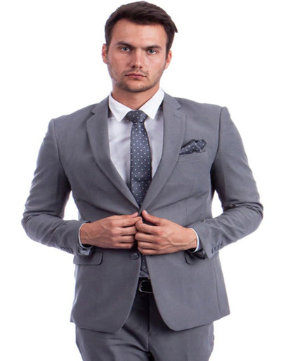 Light Grey Suit - Silver Gray Suit For Wedding - Men's Two Button Hybrid Fit Basic Business Light Grey Suit 2   - from alligatorwarehouse.com