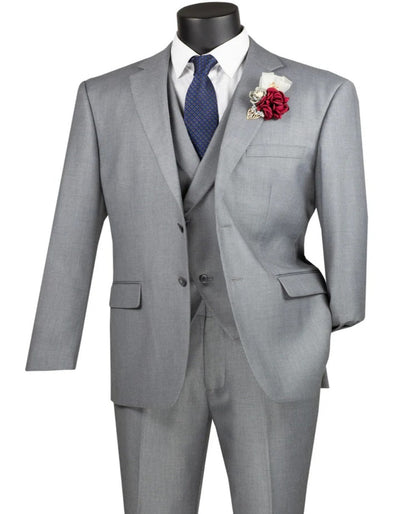 Light Grey Suit - Silver Gray Suit For Wedding - Mens Two Button Modern Fit Suit With Double Breasted Peak Lapel Light Grey Vest 1   - from alligatorwarehouse.com