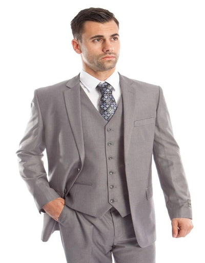 Light Grey Suit - Silver Gray Suit For Wedding - Men's Vested Two Button Solid Color Light Grey Business Suit 1   - from alligatorwarehouse.com