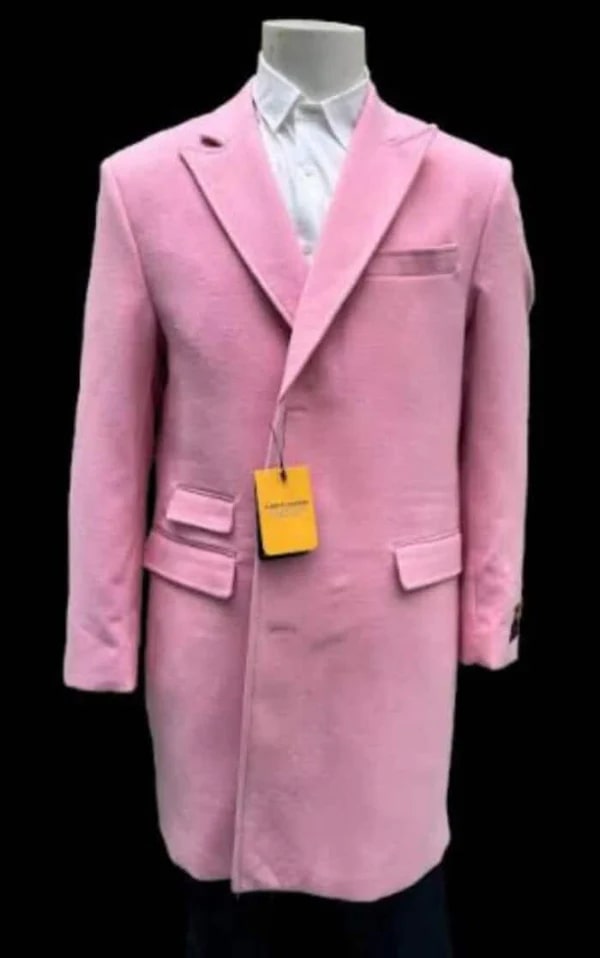 Mens Light Pink Wool Fashion Overcoat