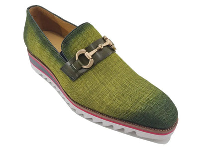 Linen Loafer With Gold Tone Buckle 2 KS550-03FLIME8  - from alligatorwarehouse.com