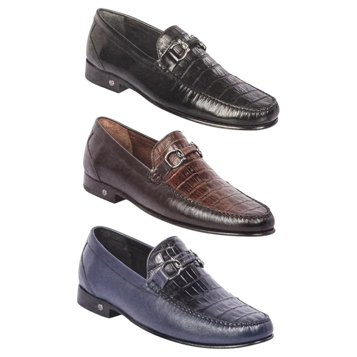 Lombardy Men’s Crocodile Calfskin Bit Loafers, Exotic Dress Casual Slip-On Shoes