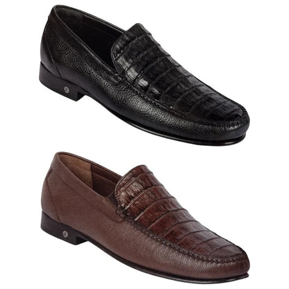 Lombardy Men’s Crocodile & Calfskin Loafers – Exotic Leather Slip-On Dress Shoes