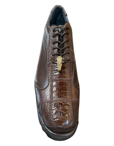 Los Altos Brown Ostrich Leg Lace Up Sneakers 4   - from alligatorwarehouse.com
