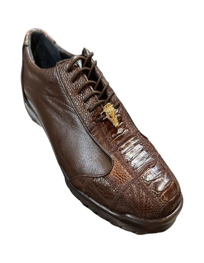 Los Altos Brown Ostrich Leg Lace Up Sneakers 3   - from alligatorwarehouse.com
