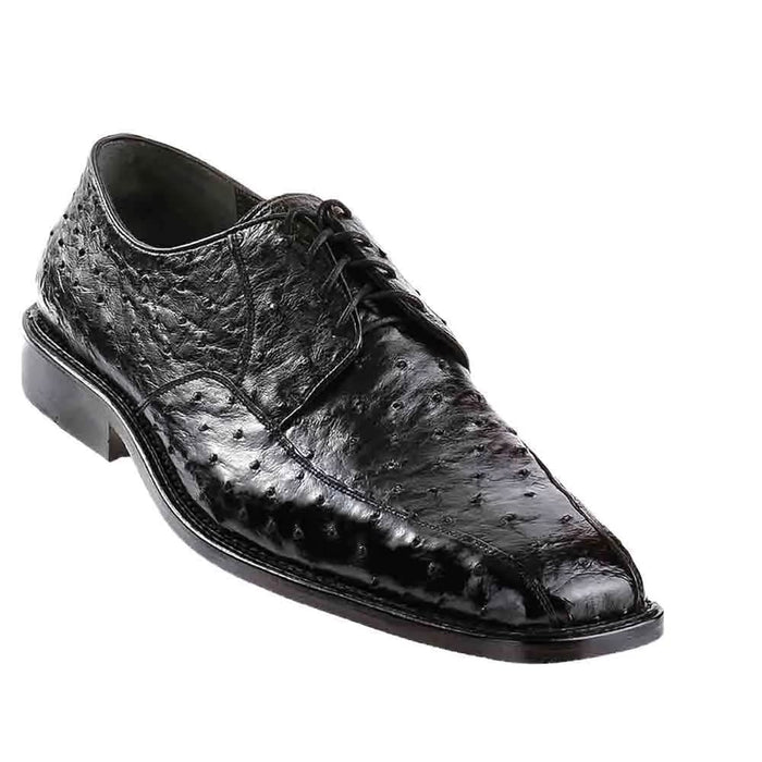 Men’s Los Altos Black Full Quill Ostrich Lace Up Dress Shoes with Bicycle Toe
