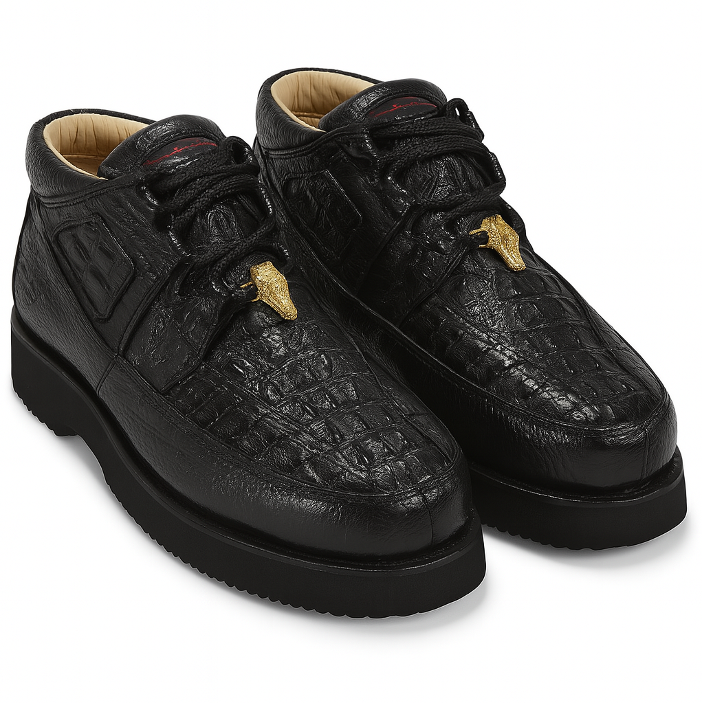 Los Altos Black Caiman Belly & Ostrich Casual Shoes