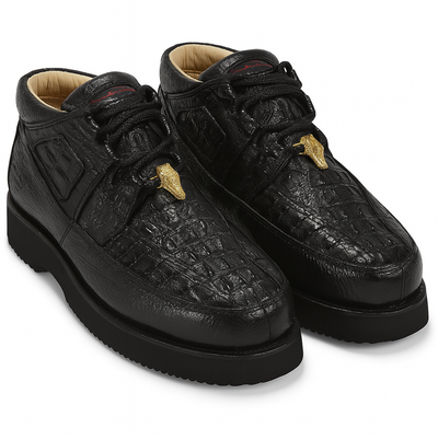 Los Altos Black Caiman Belly & Ostrich Casual Shoes 7   - from alligatorwarehouse.com