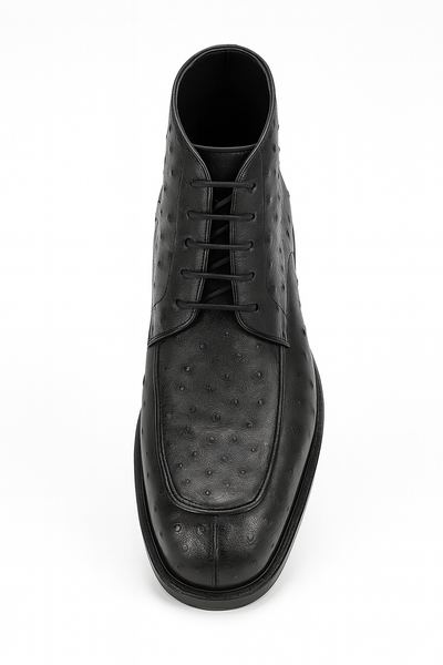 Los Altos Black Ostrich Quill Dress Ankle Boots 5   - from alligatorwarehouse.com