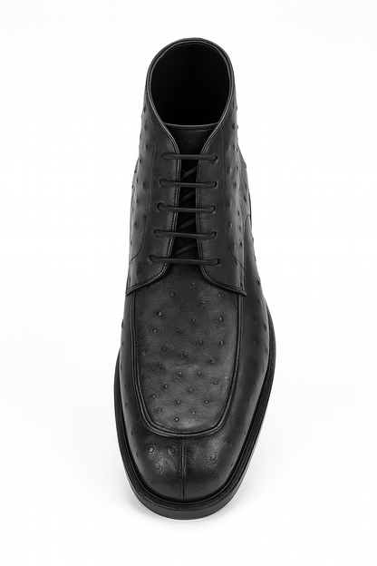 Los Altos Black Ostrich Quill Dress Ankle Boots