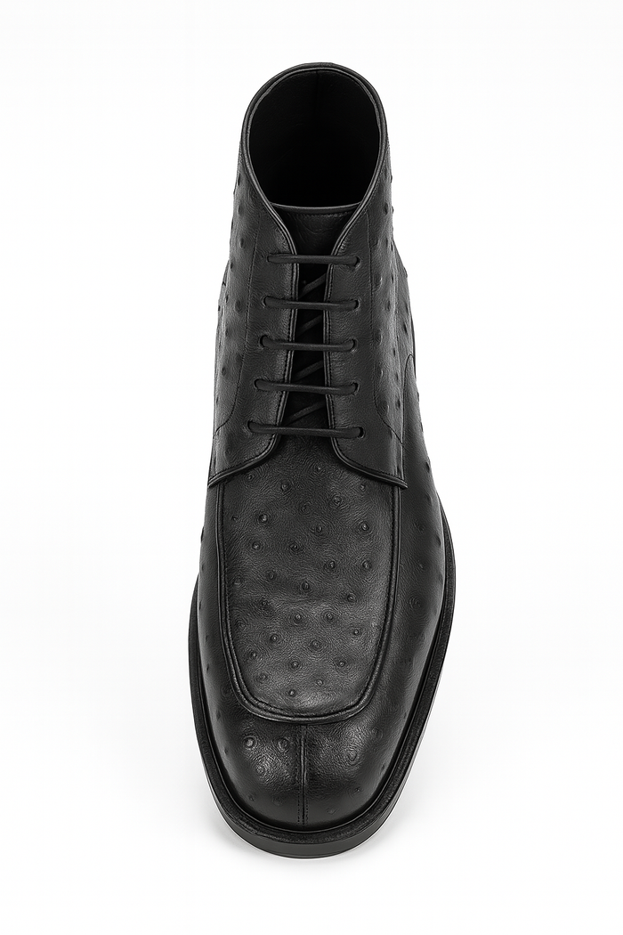 Los Altos Black Ostrich Quill Dress Ankle Boots