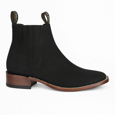 Los Altos Boots LAB-82B6305 – Black Suede Square Toe Charro Boots