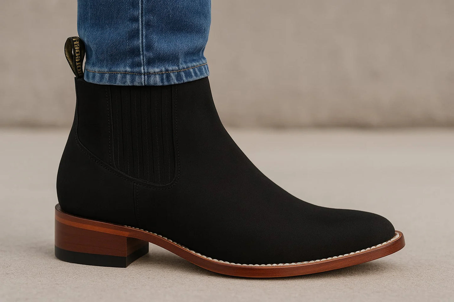 Los Altos Boots LAB-82B6305 – Black Suede Square Toe Charro Boots