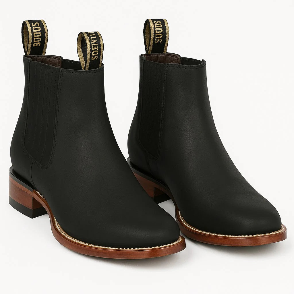 Los Altos Boots LAB-82B6305 – Black Suede Square Toe Charro Boots7