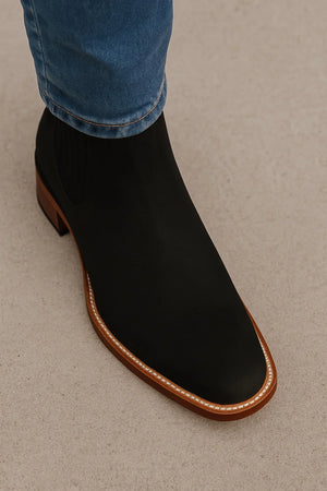 Los Altos Boots LAB-82B6305 – Black Suede Square Toe Charro Boots