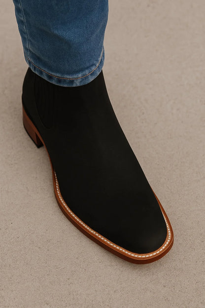 Los Altos Boots LAB-82B6305 – Black Suede Square Toe Charro Boots