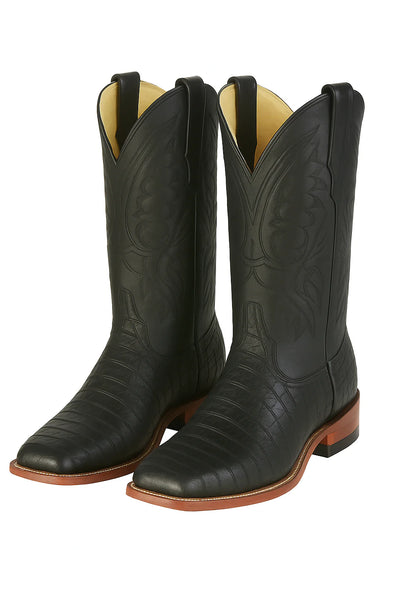 Los Altos Boots Men’s Black Caiman Belly Wide Square Toe Boots