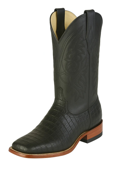 Los Altos Boots Men’s Black Caiman Belly Wide Square Toe Boots