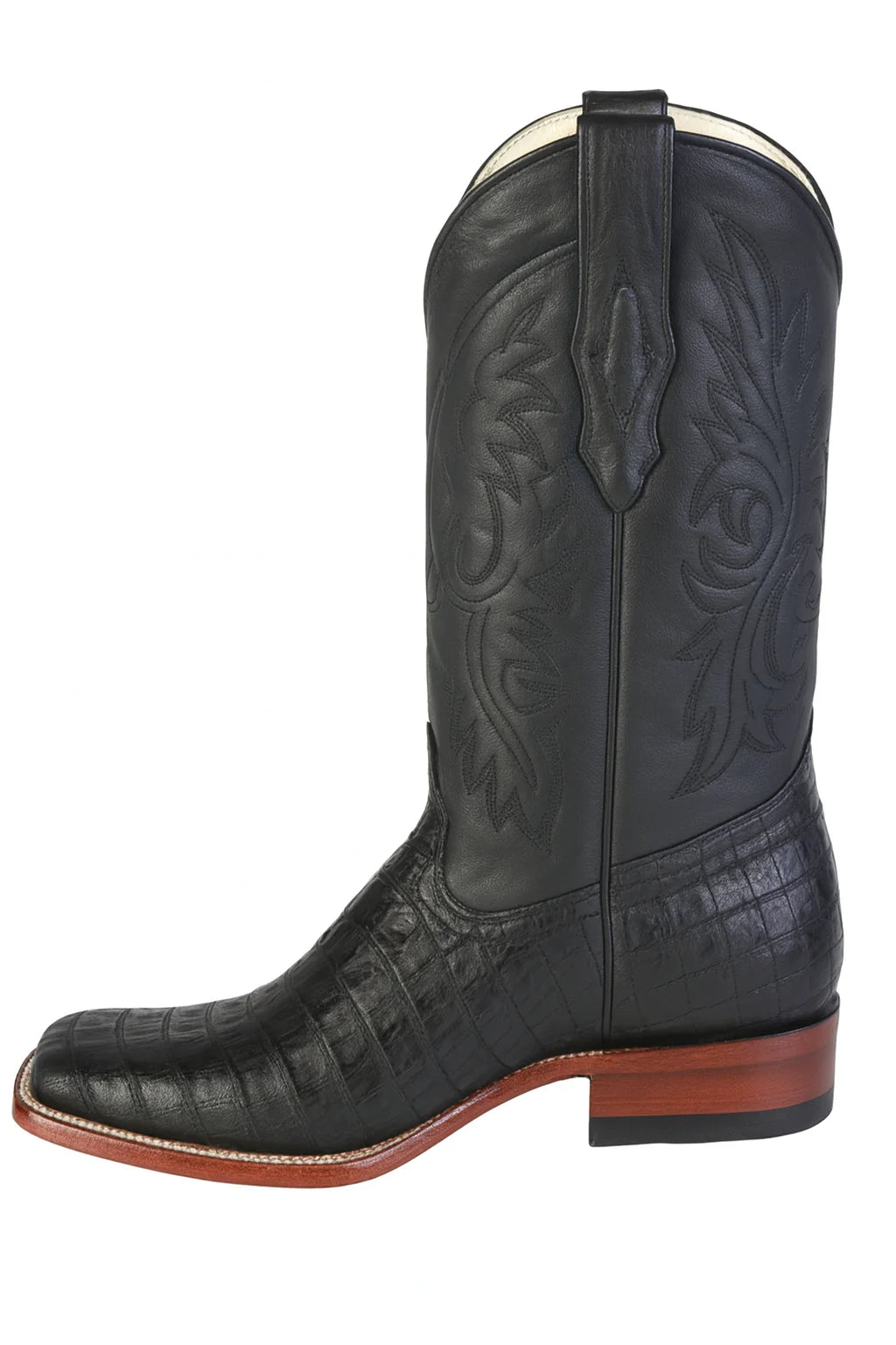 Los Altos Boots Men’s Black Caiman Belly Wide Square Toe Boots