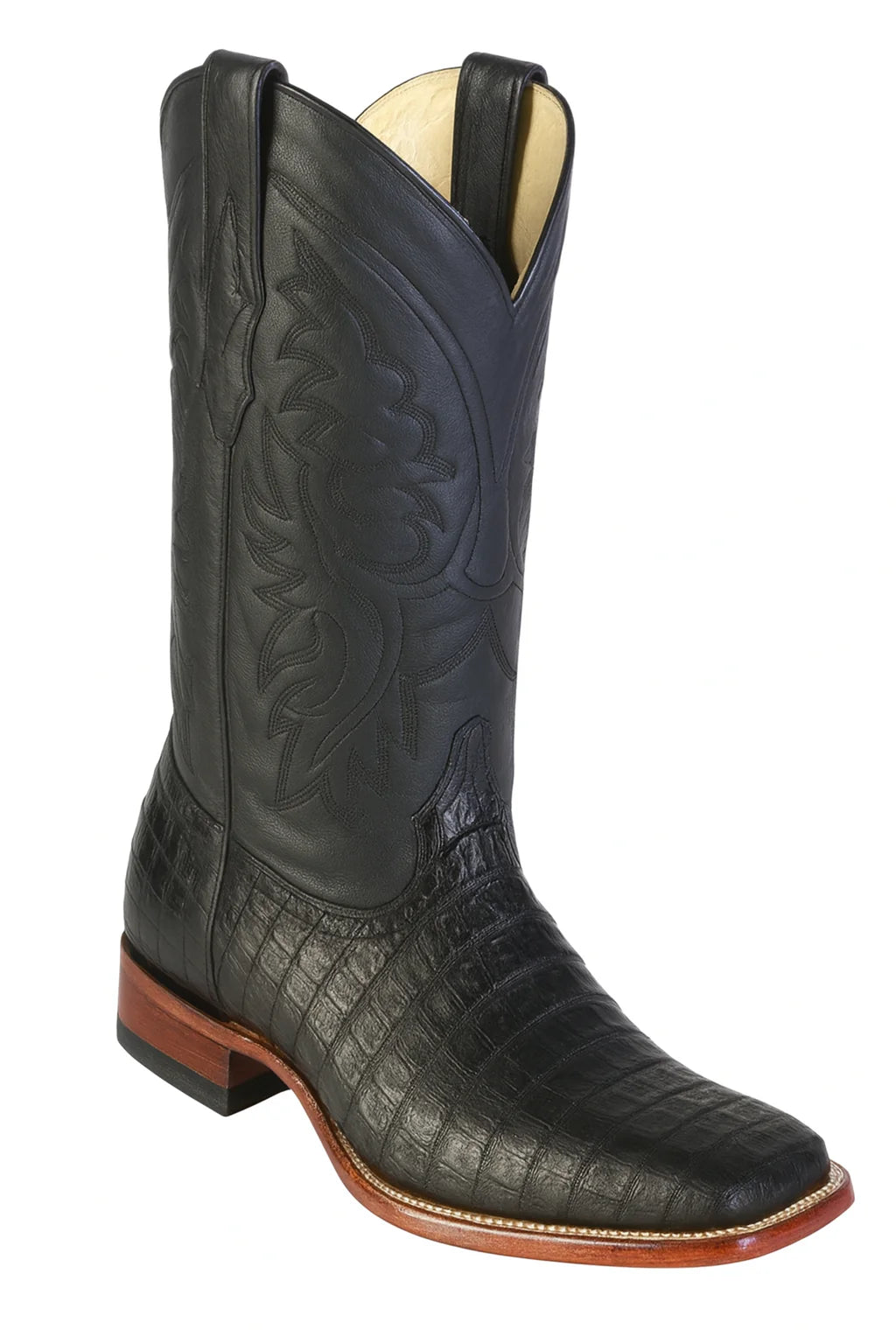 Los Altos Boots Men’s Black Caiman Belly Wide Square Toe Boots