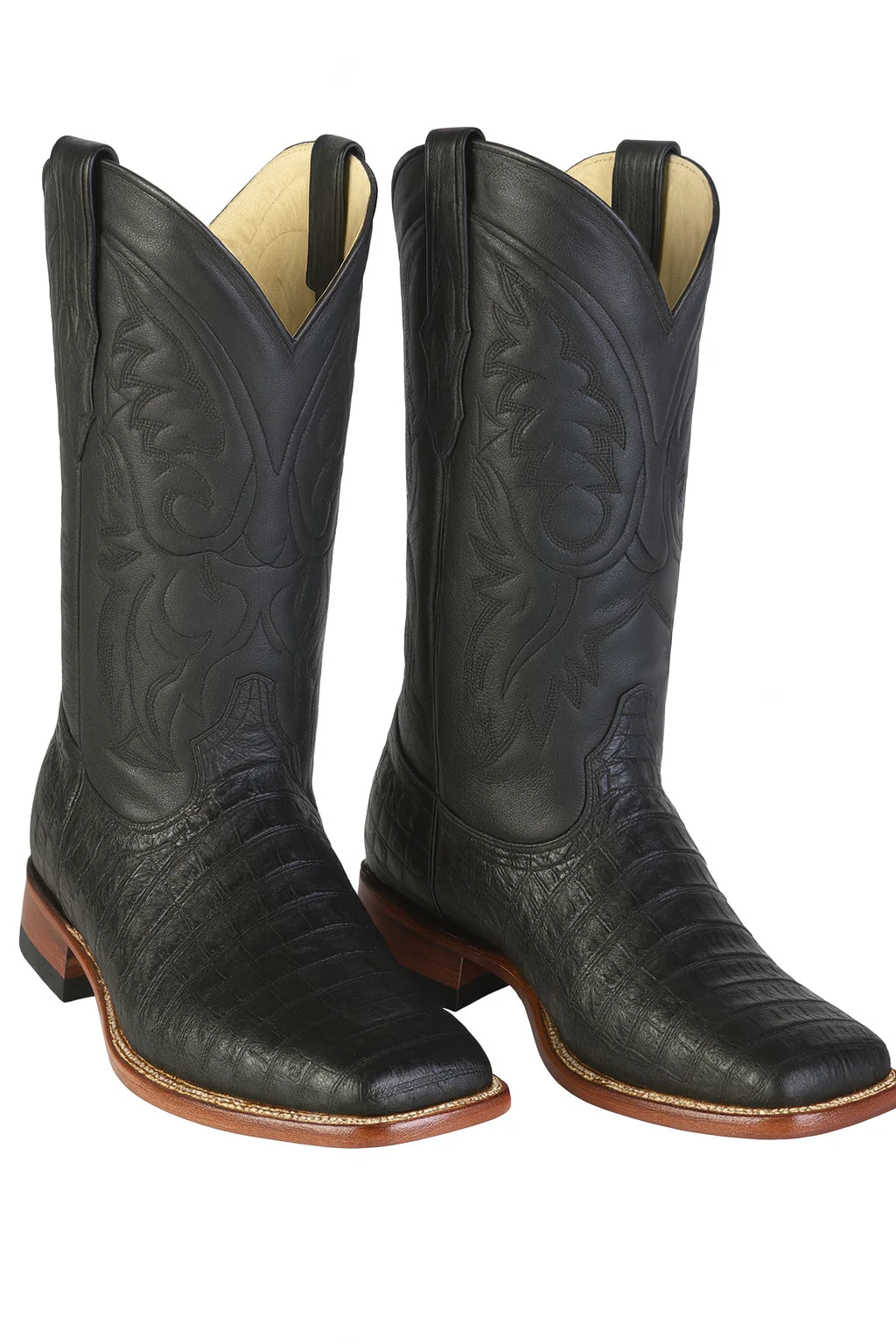 Los Altos Boots Men’s Black Caiman Belly Wide Square Toe Boots
